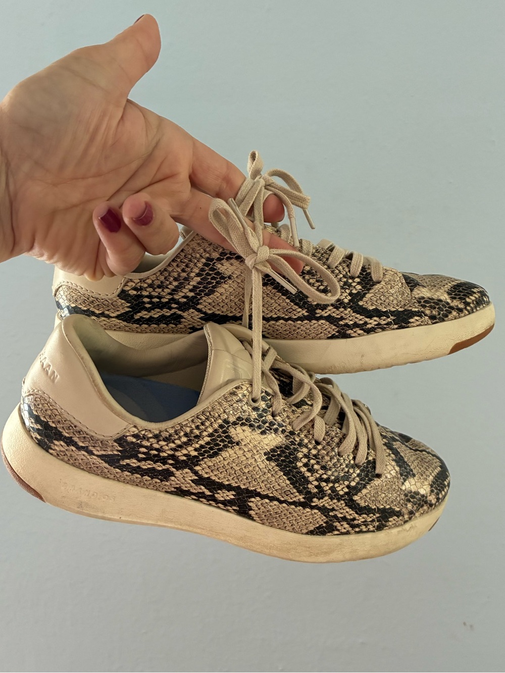 Cole Haan Neutral Snake-Print Lace-Up Sneakers